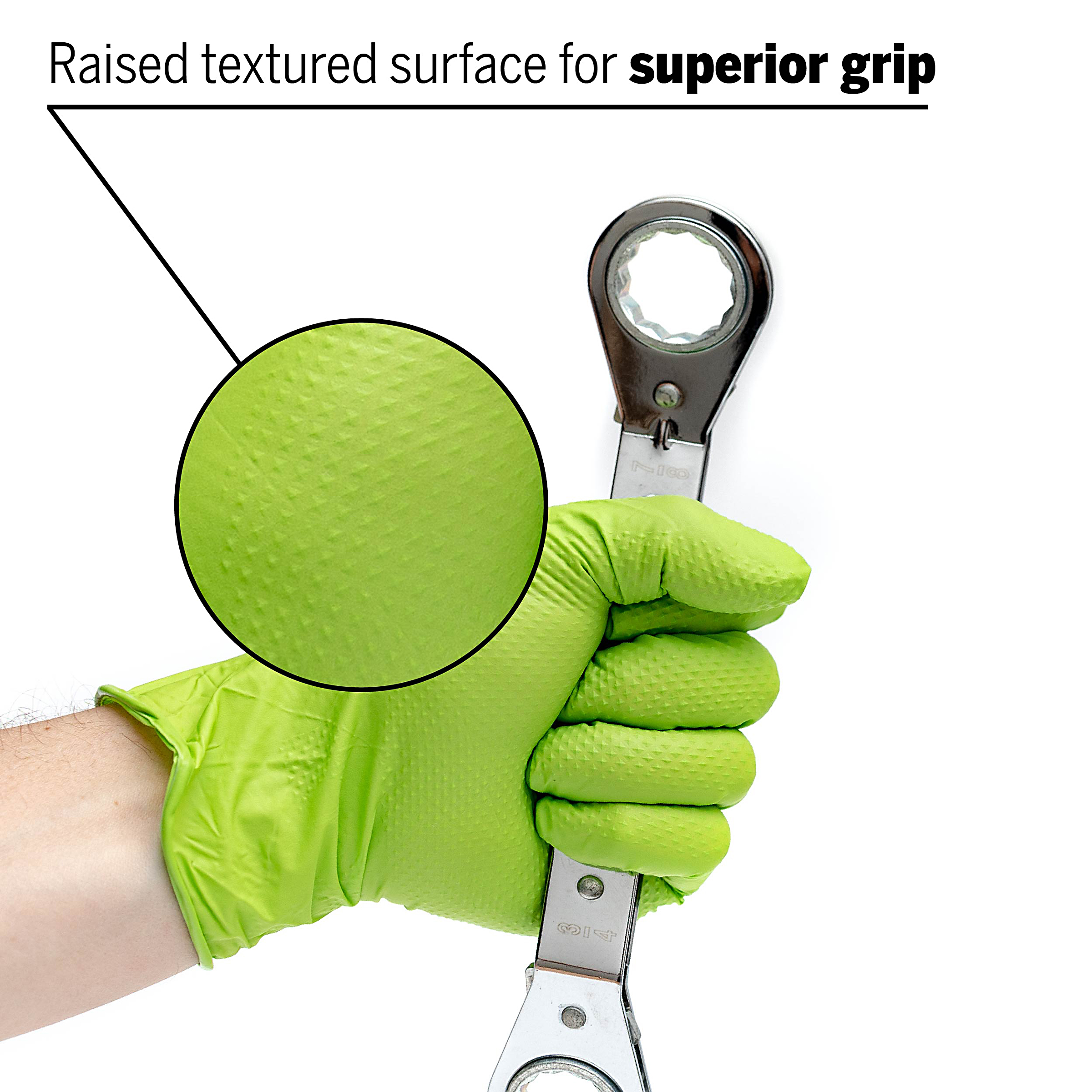 Saf-Line!" Industrial Grip Disposable Gloves - Hi-Vis Green - M - Vend - Q40